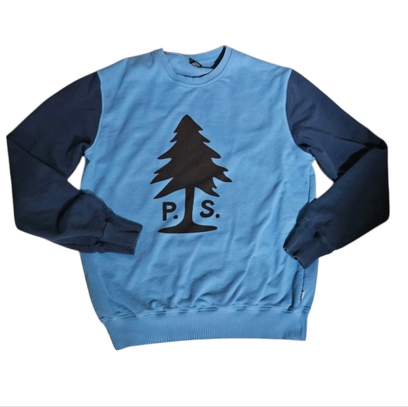 Poler Stuff Mens Douglas PS Blue Crewneck Sweatshirt True Blue/Blue Steel sz L - Picture 1 of 6
